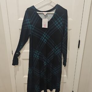 LuLaRoe Black and Blue Plaid Long Sleeve Dress